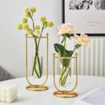 2 Pieces Metal Crystal Flower Table Show Pieces Decoration for Home Living.