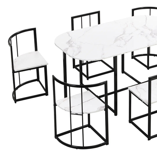 7-Piece Dining Table Set With Faux Marble Kitchen Table Set