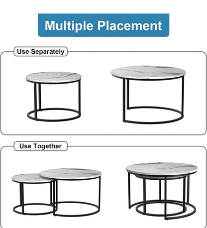 SET OF 2-CENTER TABLE-BLACK N WHITE TOP