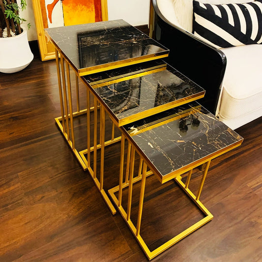 NESTING TABLES- THREE PILLARED GOLDEN BASE