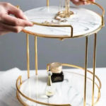 2 Layer Marble Makeup Tray, Dessert Cupcake Stand.