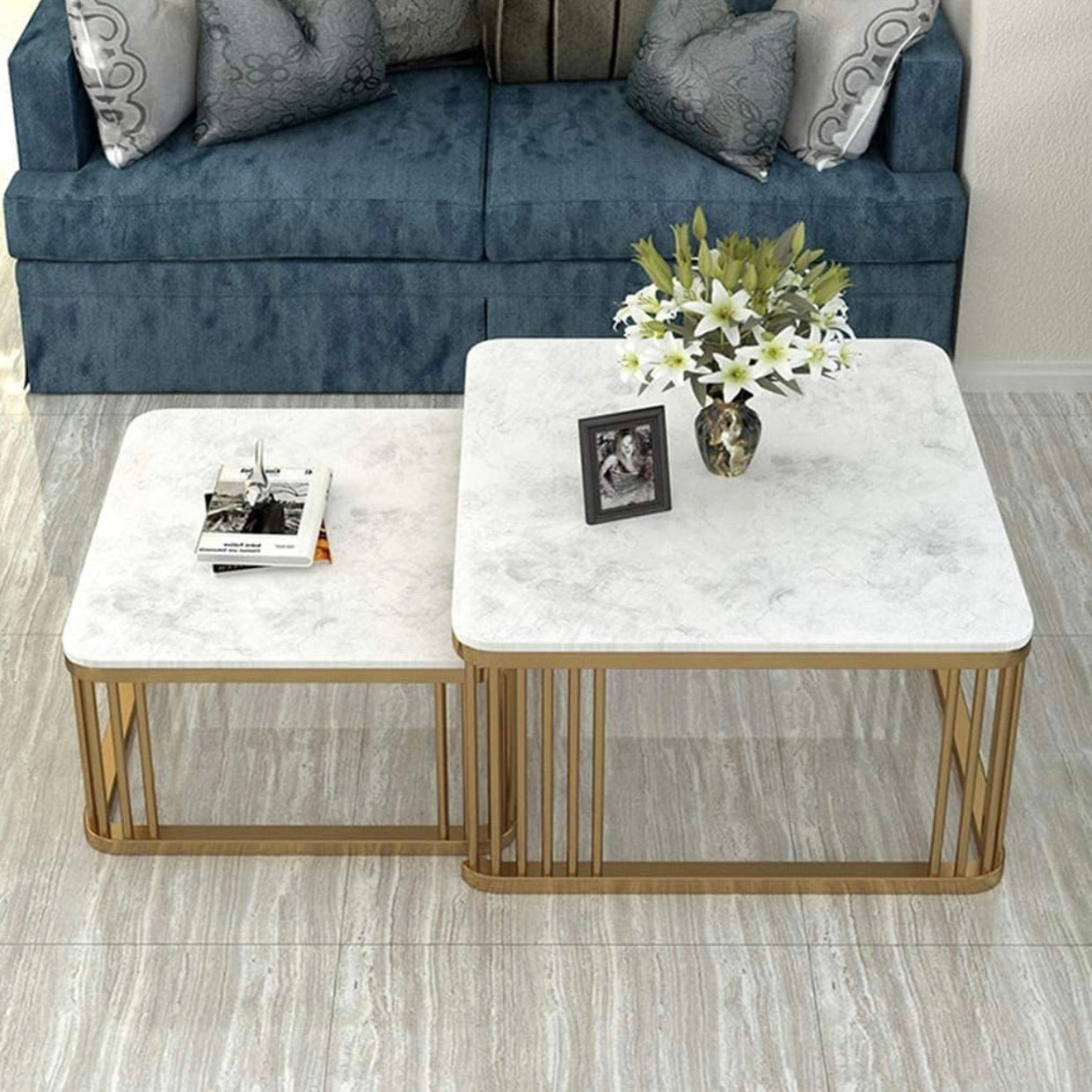 SET OF 2- CENTER TABLE- FOUR CONER PILLERED