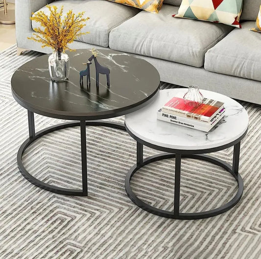 SET OF 2-CENTER TABLE-BLACK N WHITE TOP