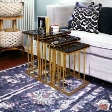 NESTING TABLES- THREE PILLARED GOLDEN BASE