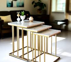 NESTING TABLES- THREE PILLARED GOLDEN BASE